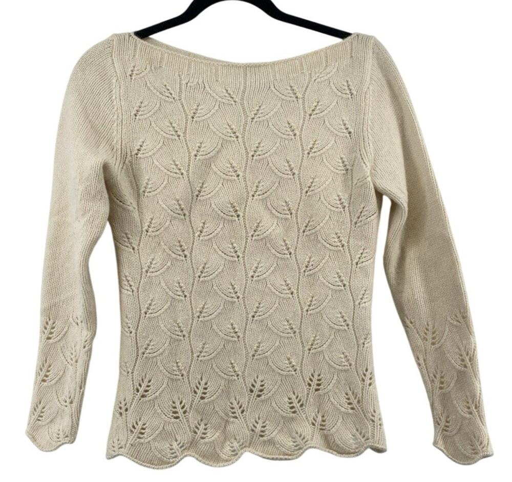Ann Taylor Women's Boat Neck Angora Blend Sweater Small Ivory Cream Long Sleeve